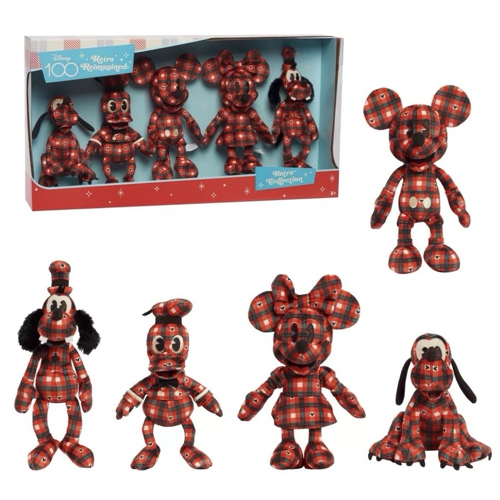 Disney 100 Years of Wonder Retro Reimagined Plaid Fleece Plush Collector Set 5pk